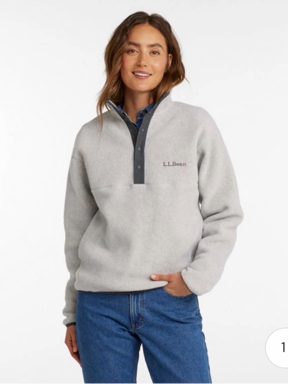 L.L. Bean Light Gray Snap-Front Fleece Pullover